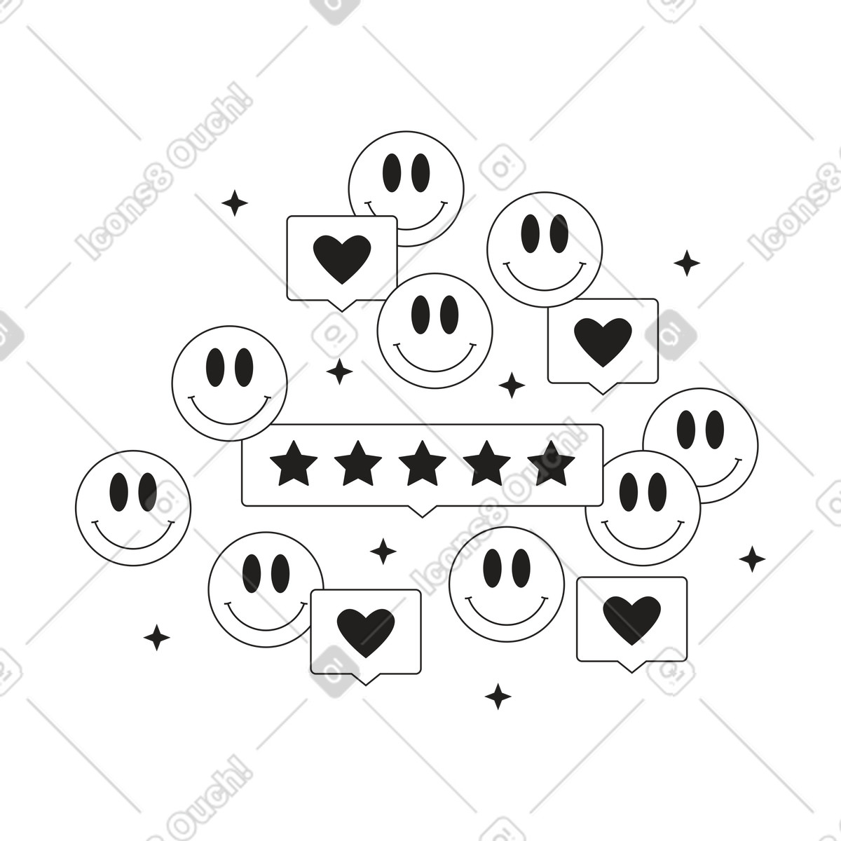 Herz- und stern-emoticon-symbole-Illustration im Tokyo-Stil als Download in PNG, SVG