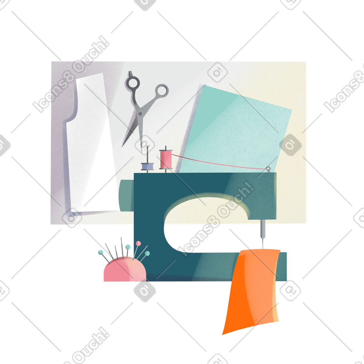 Sewing machine and tools illustration in Shine style download in PNG, SVG