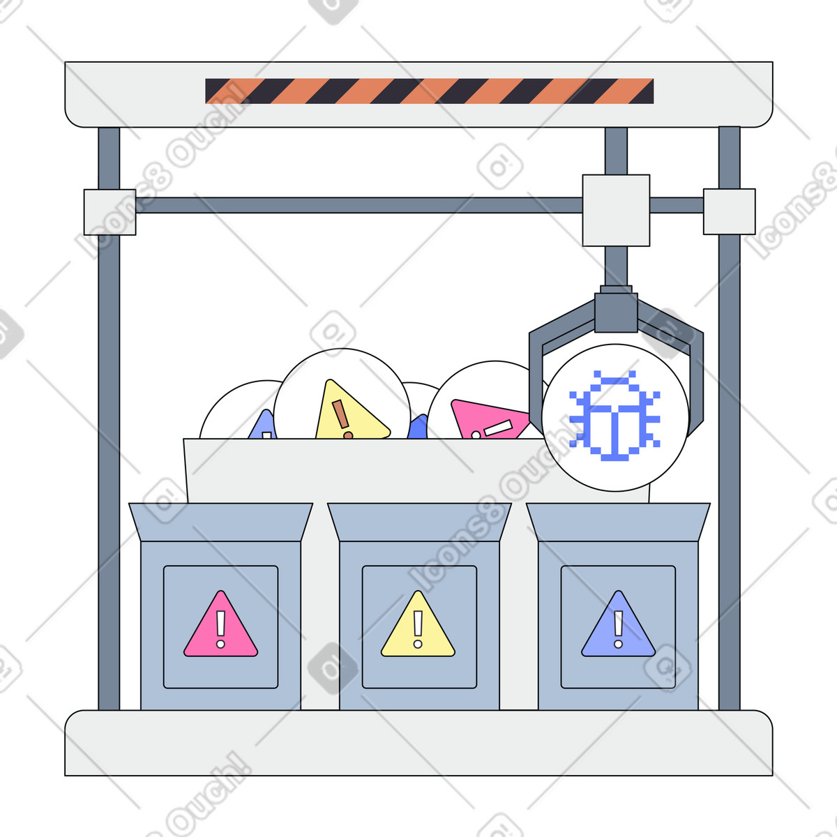 Error sorting system for development environments,Intelligent system for code issue prioritization,Quality control in software testing processes illustration in PNG, SVG