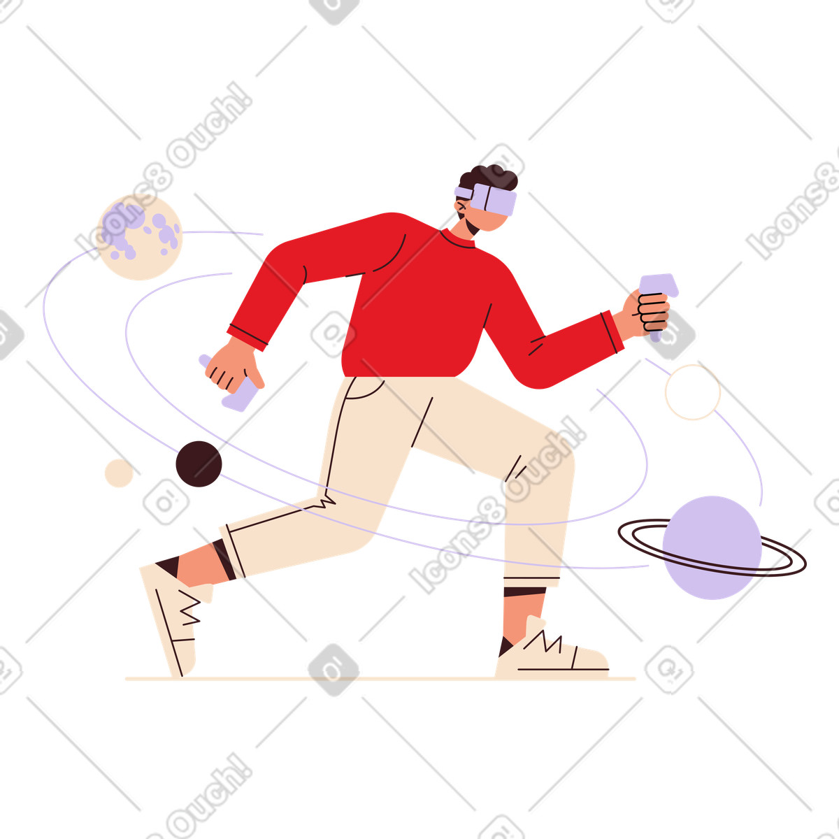 Exploring planets with VR headset, Augmented learning and entertainment illustrazione in stile Folks scarica in PNG, SVG