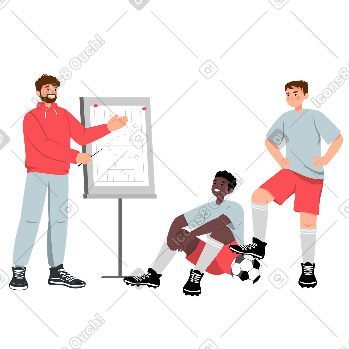 Ilustração de Treinador e time futebol em no estilo Lagom para baixar em PNG, SVG