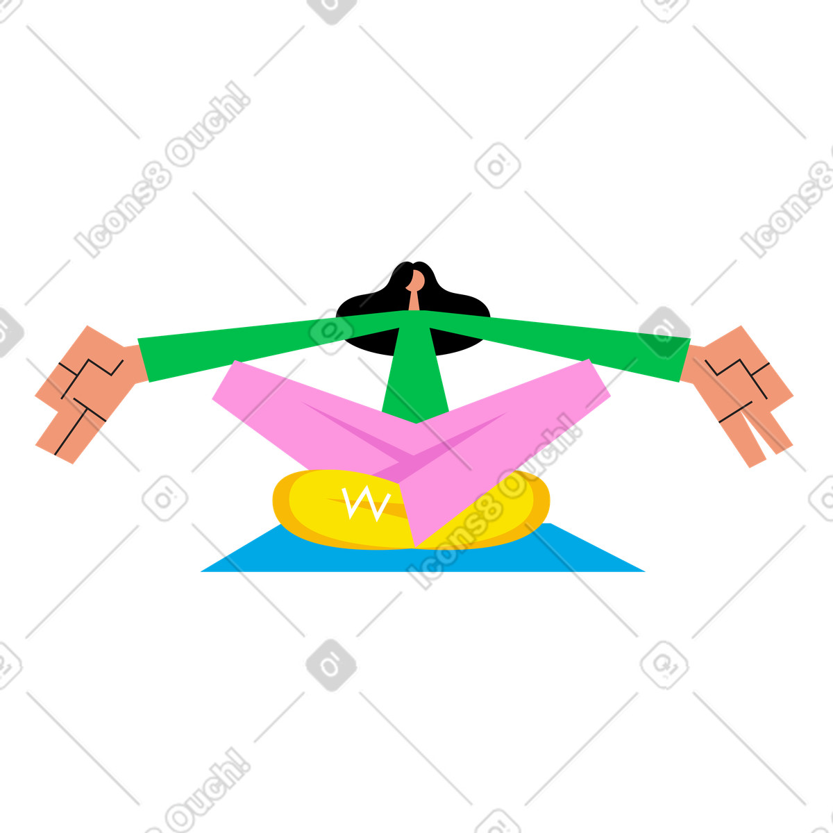 Woman in lotus pose meditating animated illustration Warp style download GIF, Lottie (JSON), AE