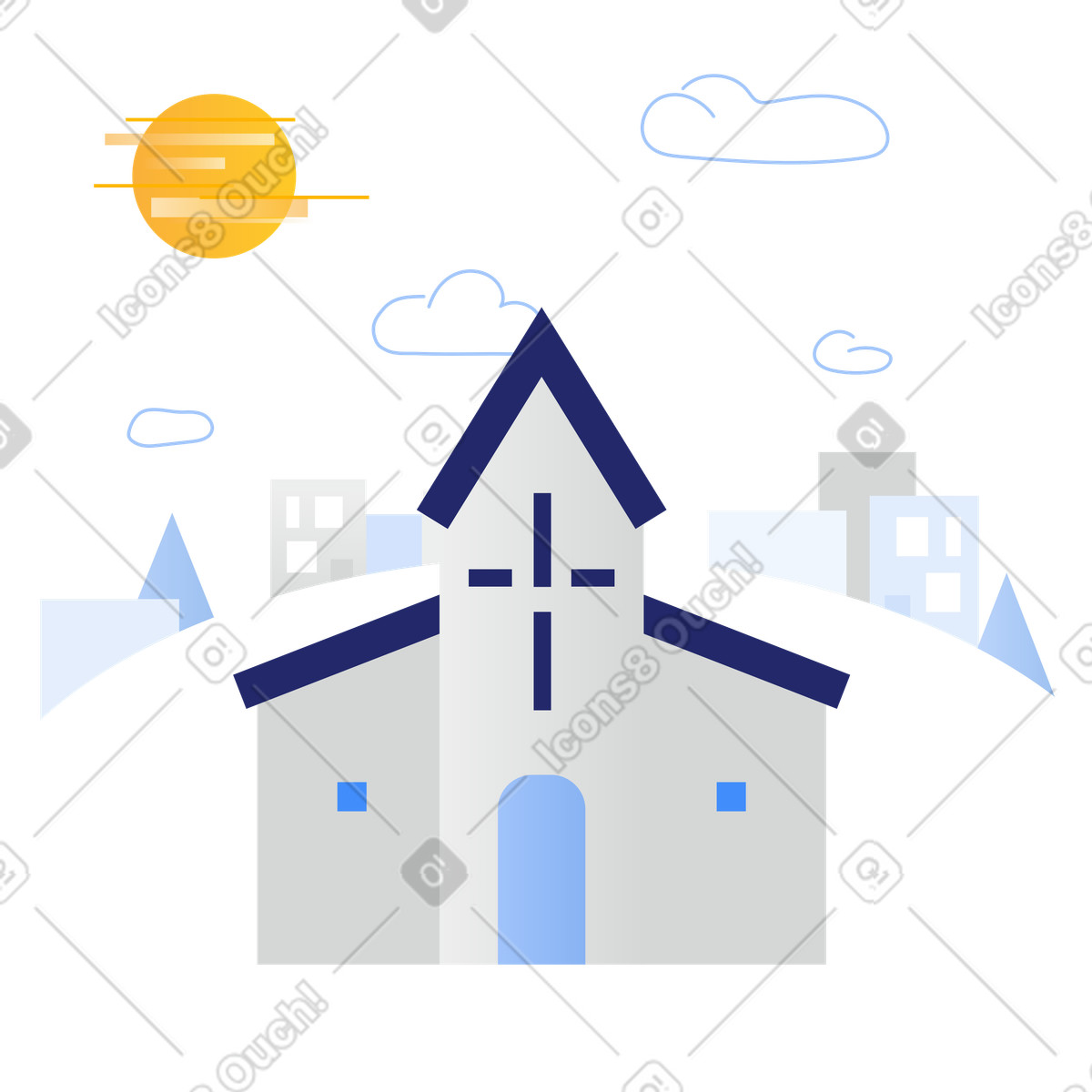 Edificio della chiesa in piedi nella città illustrazione stile Clip scarica PNG, SVG