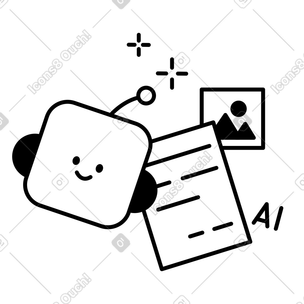 Document sharing app icon with smiling face and photo thumbnail illustration in style download in PNG, SVG