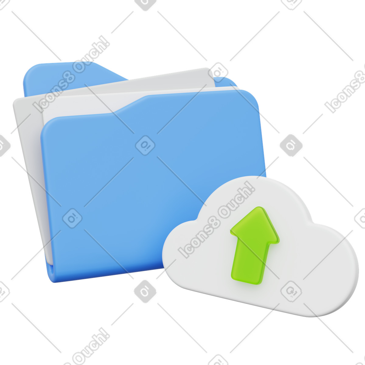 Folder with cloud upload icon for online data backup illustration in 3D Playful style download in PNG, SVG