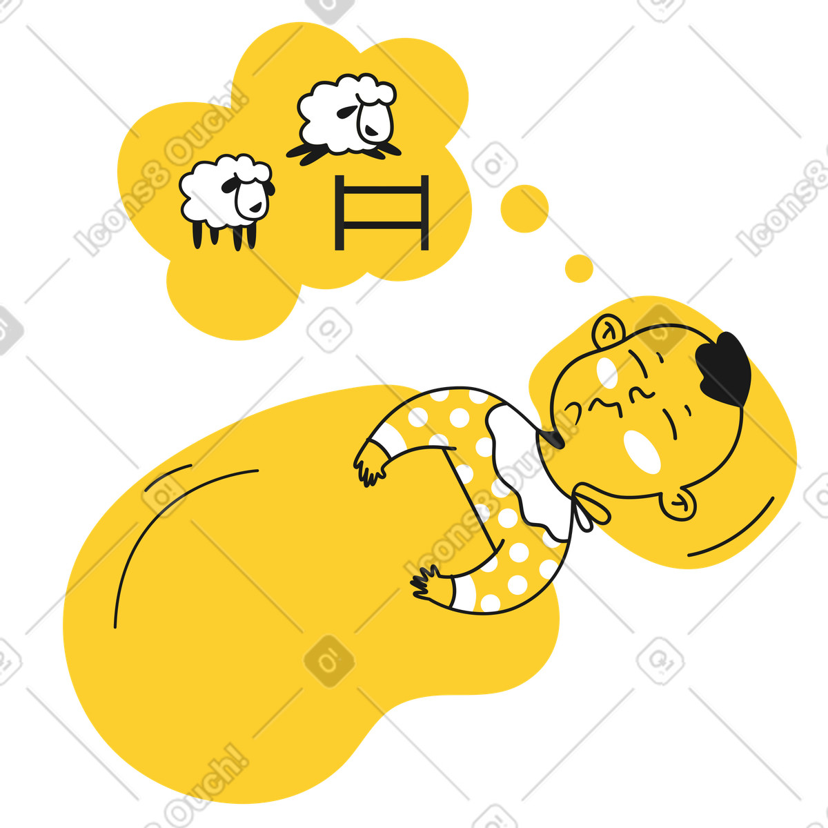 Ilustración Niño contando ovejas para conciliar el sueño en estilo Taxi a descargar en PNG y SVG