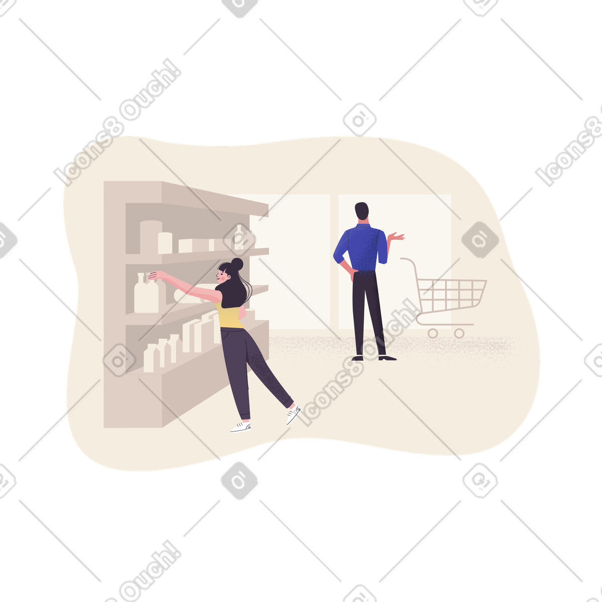 Pale スタイルの 食料品店で食料品を選ぶ買い物客 のイラストをPNG、SVG形式でダウンロード