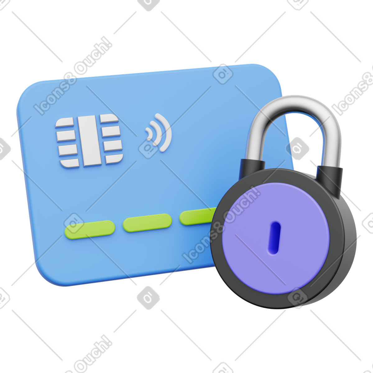 Payment security and account protection, Credit card with padlock illustration in 3D Playful style download in PNG, SVG