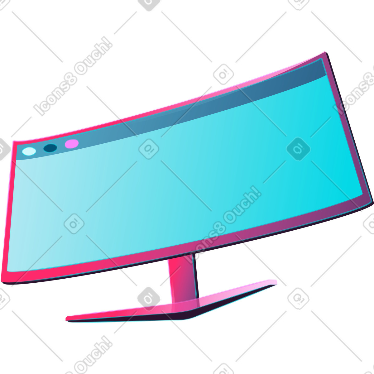 Gebogener monitor-Illustration im Neon-Stil als Download in PNG, SVG