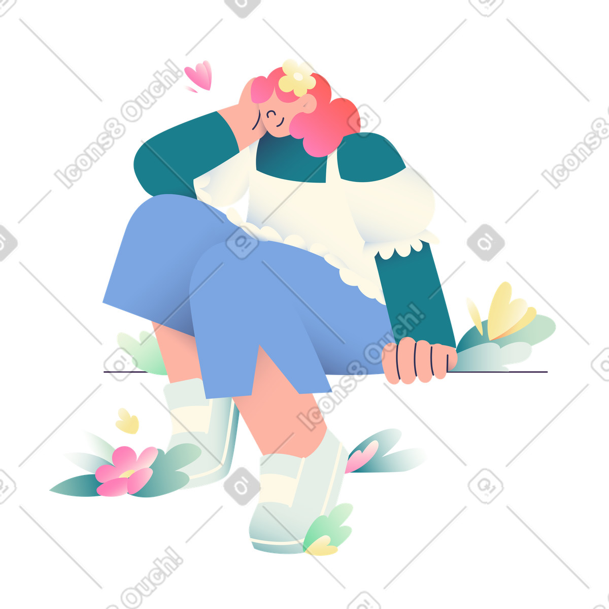 Frau mit rosa haaren-Illustration im Beam-Stil als Download in PNG, SVG