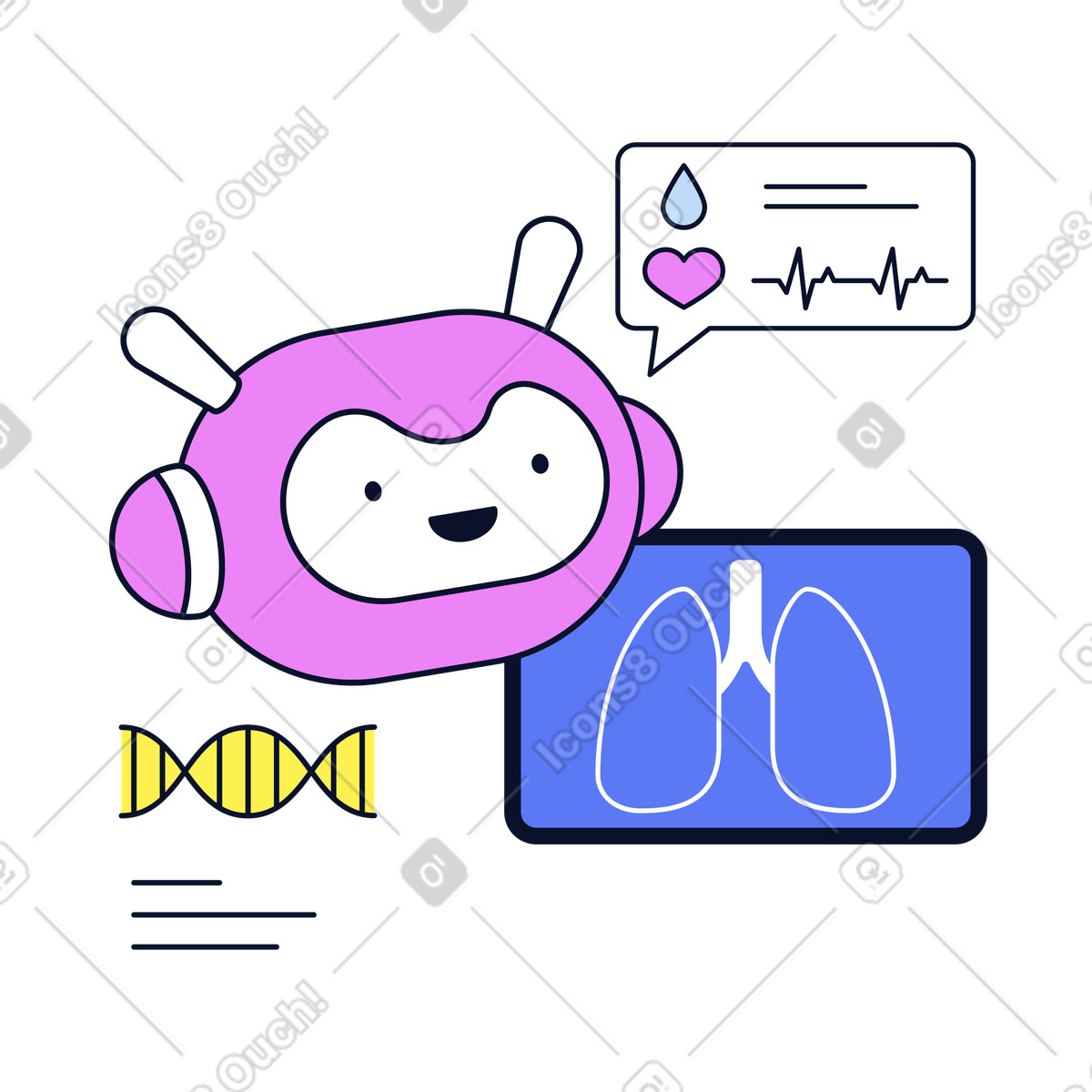 Flexy 스타일의 AI assistant interpreting health data, Medical diagnostics and monitoring 일러스트레이션 PNG, SVG 다운로드