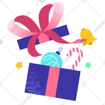 Caja de regalo con adornos navideños, regalo festivo para las fiestas. PNG, SVG