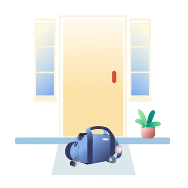 A sleek, monochrome skateboard bag is placed on the floor next to a minimalist home entrance. The bag features clean lines and a matte finish, with a small logo visible on one side. The entrance includes a simple wooden door with a smooth surface, flanked by a pair of large, unadorned windows allowing soft light to filter in. A small potted plant with green leaves sits on the floor beside the bag, complementing the modern aesthetic of the space. The walls are painted in a neutral color, enhancing the minimalist theme.