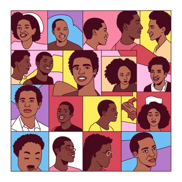 A large mosaic is composed of individual tiles, each depicting the face of a different Freedom Rider. Each tile has intricate details that highlight the unique expressions and emotions of the riders, reflecting strength and resilience. The tiles vary in size and shape, coming together to form a larger image that symbolizes unity among the Freedom Riders. The overall composition is vibrant and dynamic, with each face seamlessly blending into the next, showcasing a diverse group of individuals dedicated to civil rights.