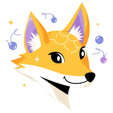 A fox head with elaborate shimmering scales covering its surface. The fox head displays bright, expressive eyes with an enchanting glow. Surrounding the head are various magical elements, including swirling sparkles and glowing orbs in shades of blue and purple. Delicate wisps of mist drift around the fox head, accentuating its mystical appearance. The overall composition is vibrant and detailed, showcasing the fantasy theme.