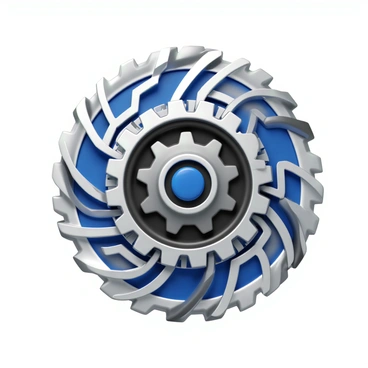 A 3D car emblem featuring a sleek design that incorporates gears and robotic elements. The emblem has a glossy finish with metallic silver and blue hues. It showcases intricate gear patterns interwoven with circuit-like lines, symbolizing advanced technology. The robotic elements have sharp angles and a futuristic aesthetic, merging seamlessly with the emblem's contours. The overall shape of the emblem is dynamic and bold, conveying a sense of speed and innovation.