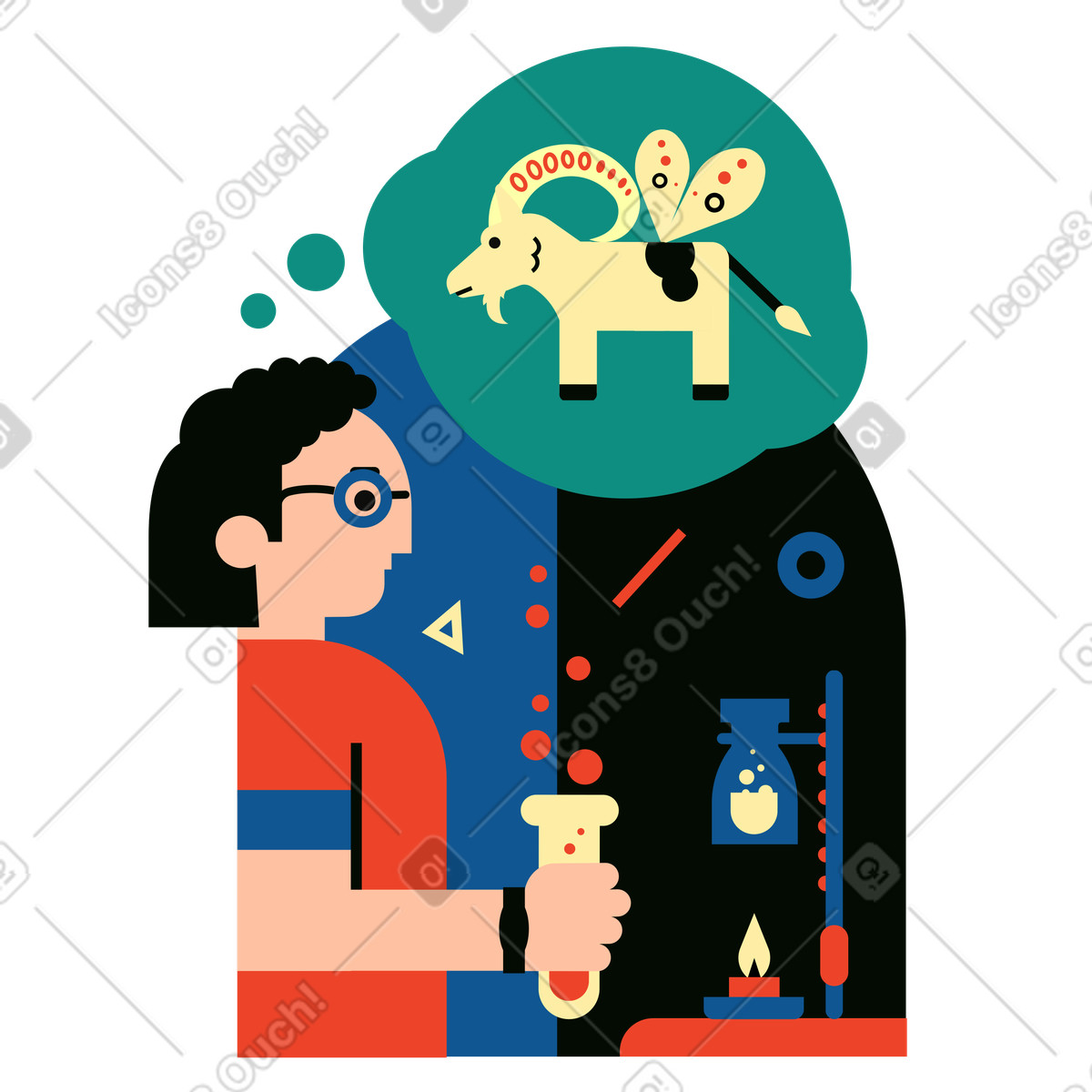 下载 Polar 风格的 男子正在做创造神奇动物的实验 插画，支持 PNG、SVG 格式