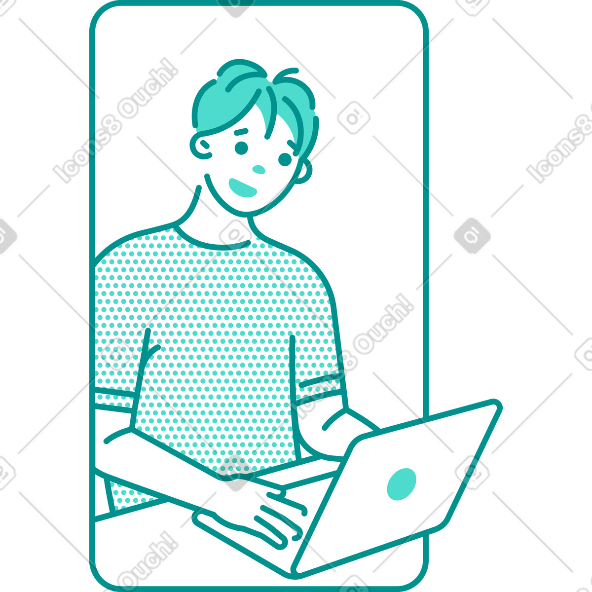 Man with laptop in a rectangular frame illustration in PNG, SVG