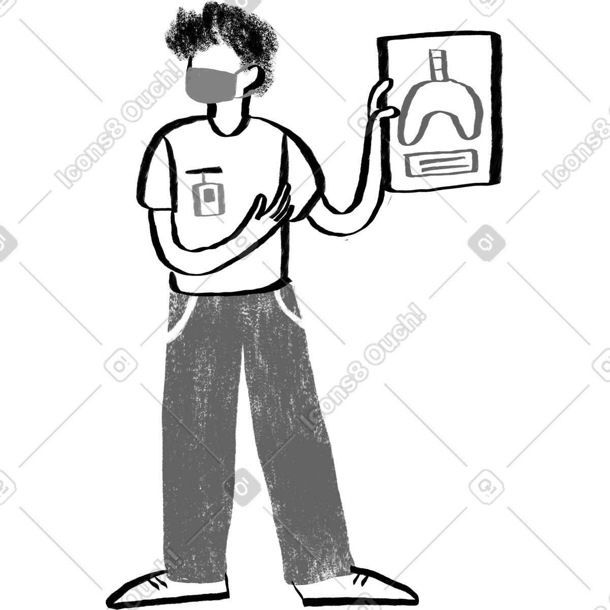 Black and white doctor with curly hair showing medical results illustration in Company style download in PNG, SVG