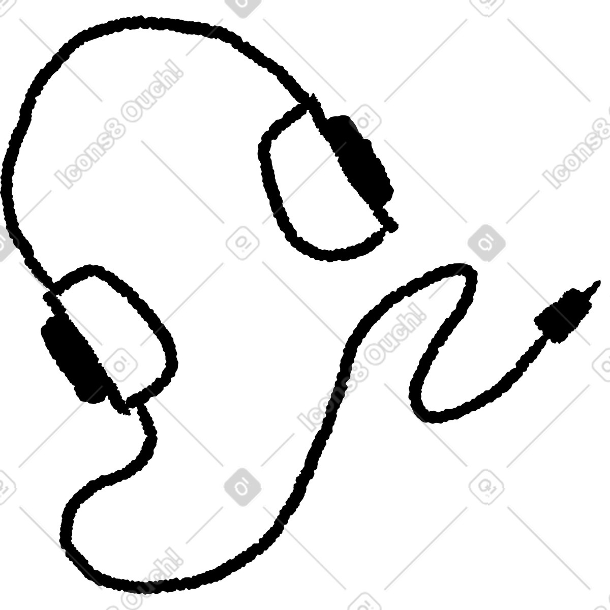 Ilustración Music headphones outline with wavy cord and connector plug detail en estilo Black Chalk a descargar en PNG y SVG
