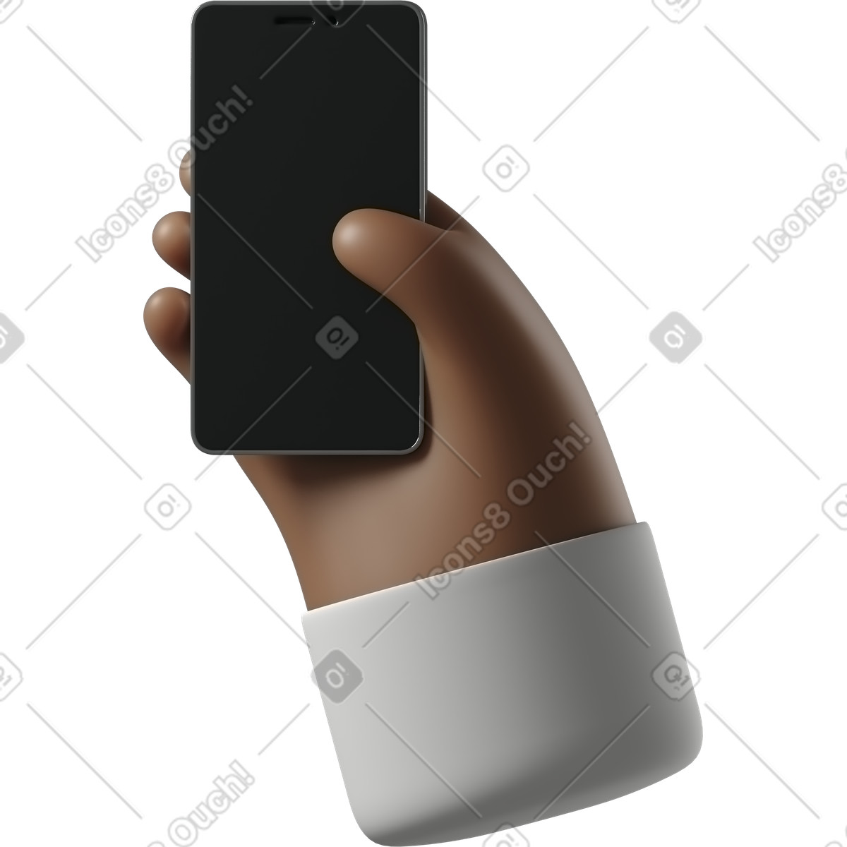 下载 3D Hands Fun&Wild 风格的 有电话的深褐色皮肤手 插画，支持 PNG、SVG 格式