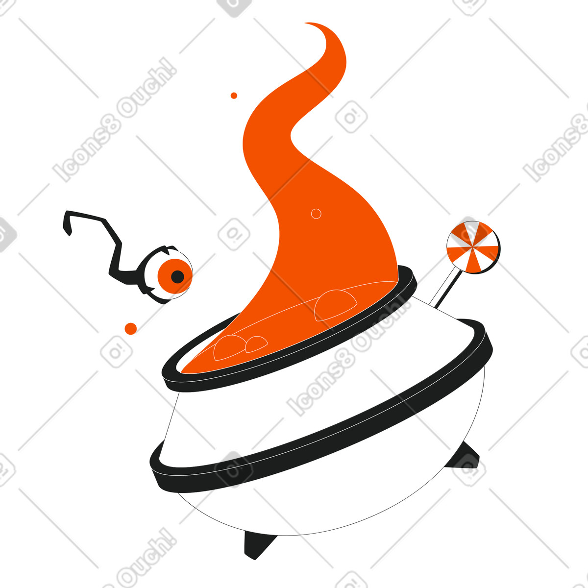 Illustration Pot de potion, globe oculaire et bonbons d'halloween dans le style Strict à télécharger aux formats PNG, SVG