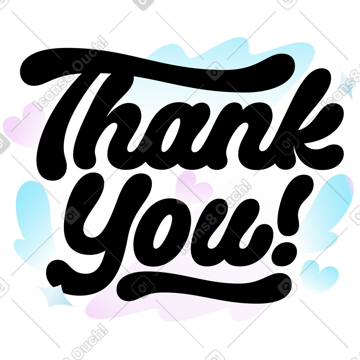 Airy スタイルの Decorative thank you surrounded by hearts and clouds, Gratitude card or appreciation note のイラストをPNG、SVG形式でダウンロード