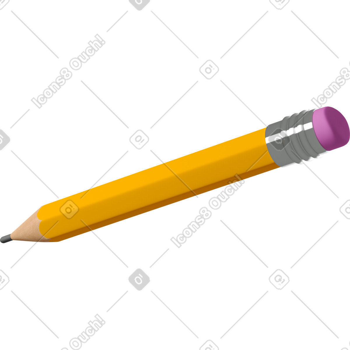 Ilustración Side view of yellow pencil with eraser on top en estilo 3D Business a descargar en PNG y SVG