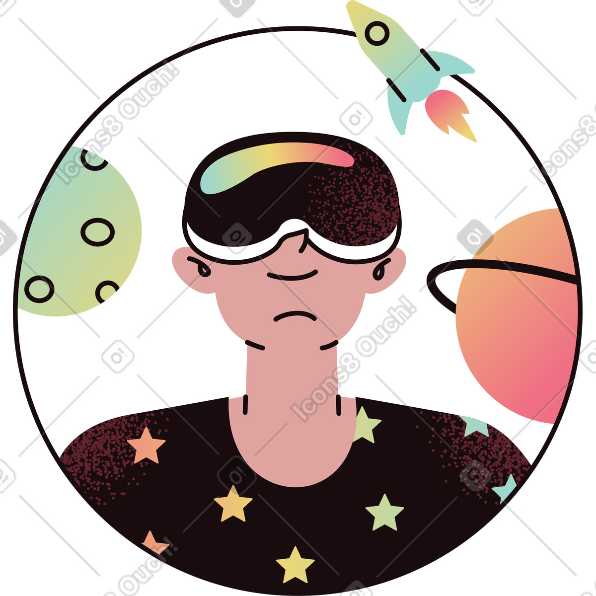 Avatar di ragazzo con occhiali vr illustrazione in stile Delight scarica in PNG, SVG