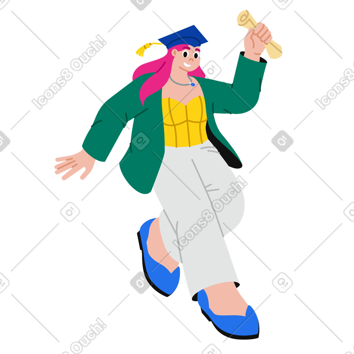Woman in graduation cap holding diploma illustration college clipart educational graphics