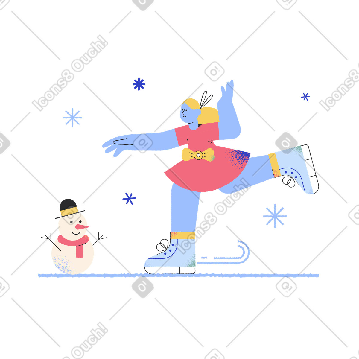 Pablo スタイルの かわいいドレスを着てフィギュアスケートをする女の子 のイラストをPNG、SVG形式でダウンロード