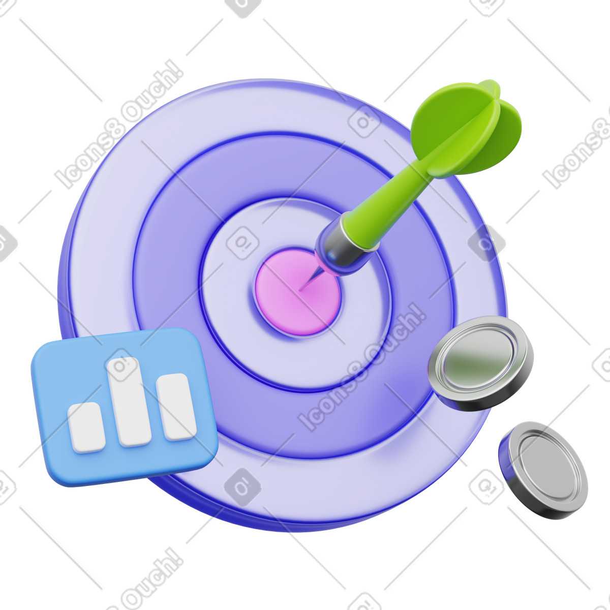 下载 3D Playful 风格的 Financial target, Investment goal bullseye, Money success 插画，支持 PNG、SVG 格式