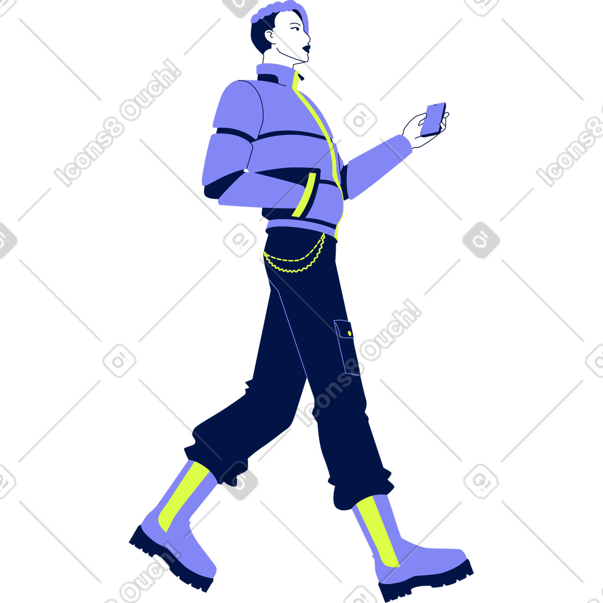 Ilustración Caminar joven con un teléfono en sus manos estilo Glow a descargar PNG y SVG