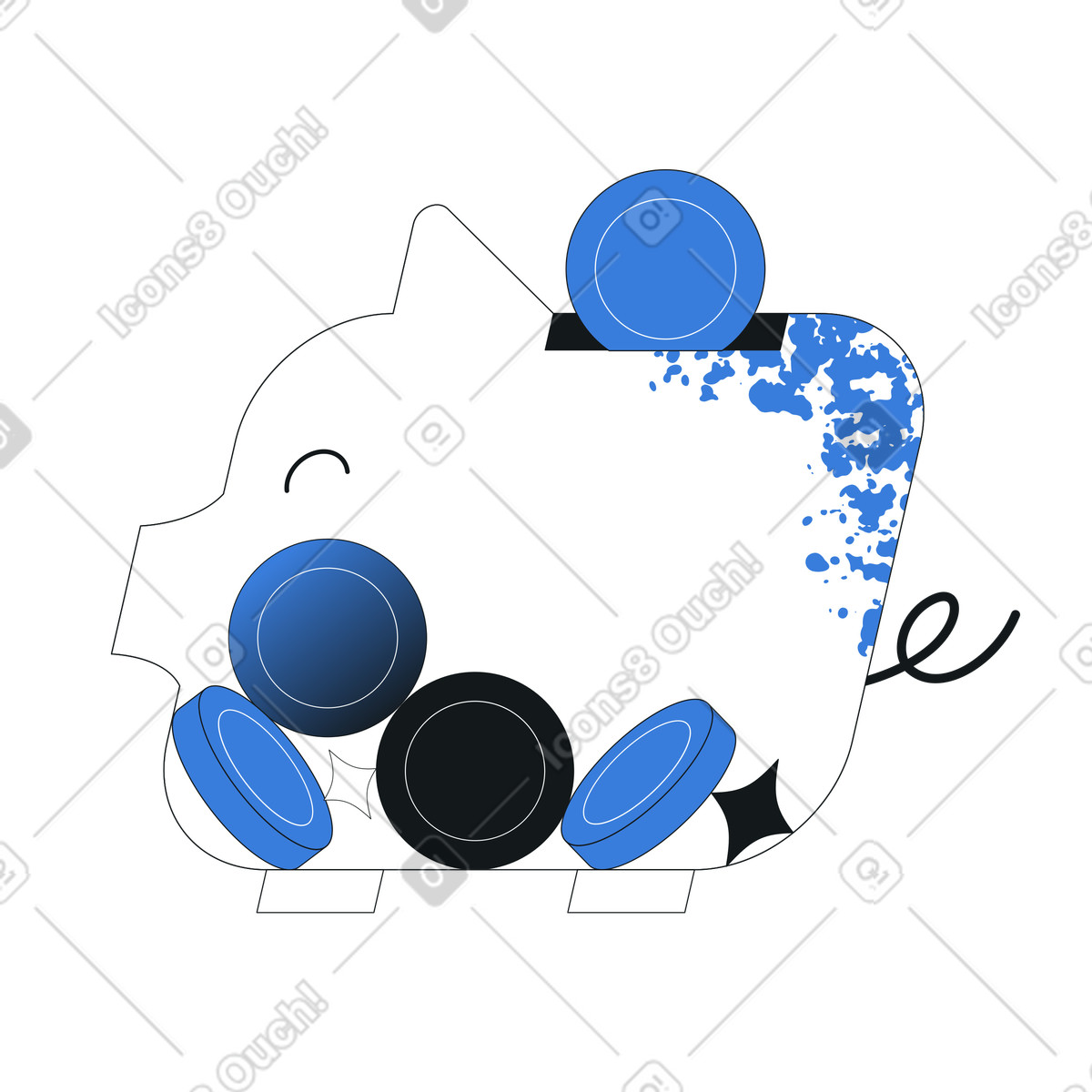 Piggy bank filled with coins, growing financial security, personal savings and money management illustration in Midnight style download in PNG, SVG