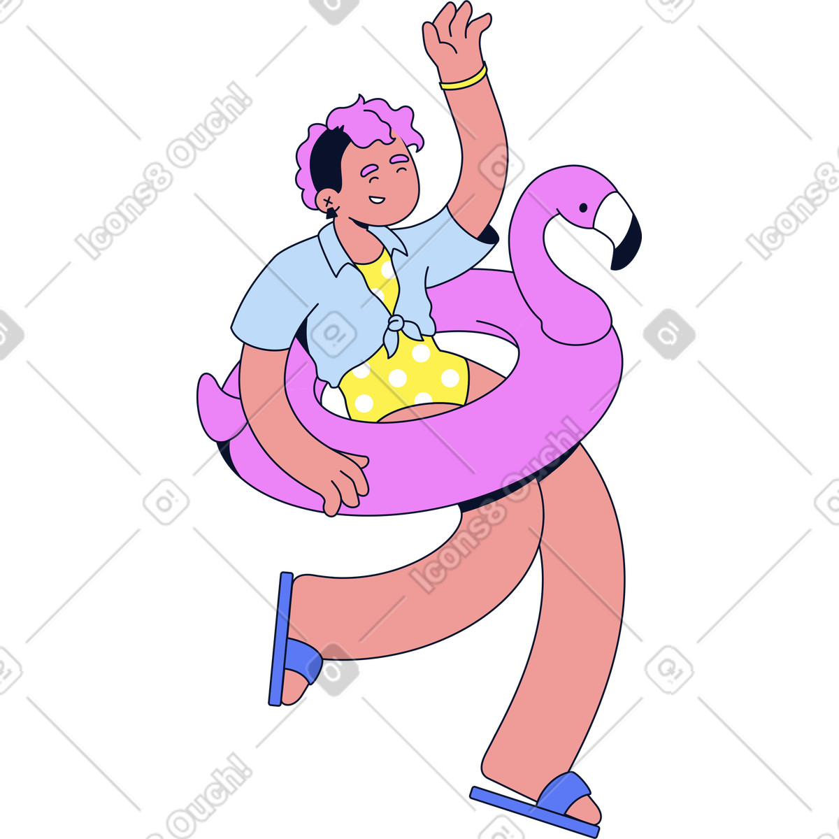 Fröhliche frau in einem aufblasbaren ring-Illustration im Flexy-Stil als Download PNG, SVG