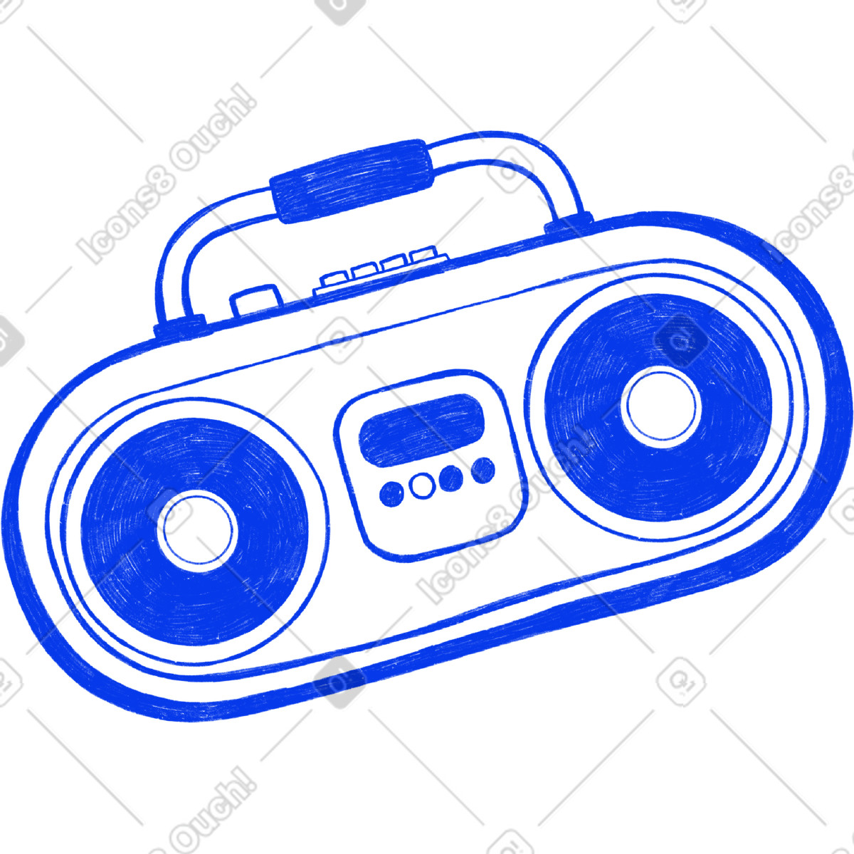 Blue big tape recorder illustration in Biro style download in PNG, SVG