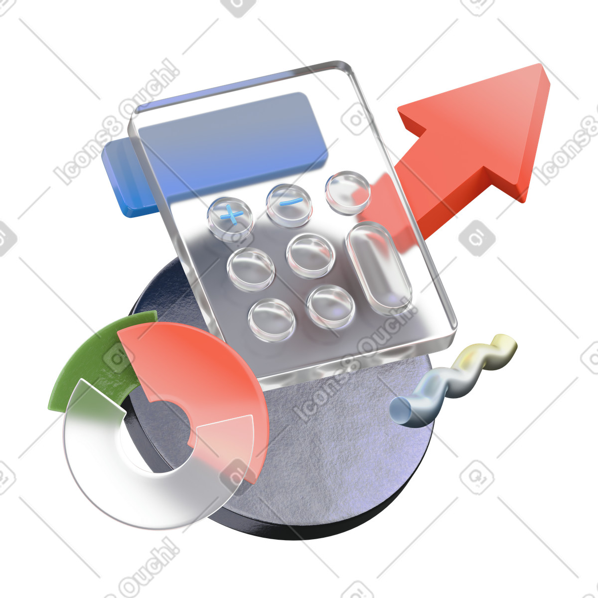 Financial growth with pie chart and calculator  illustration in PNG, SVG