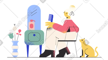 Woman sitting near mirror with brush PNG, SVG