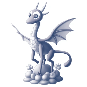 An intricate sculpture made entirely of balloons depicting a fantastical creature. This creature has an elongated neck and large, expressive eyes. Its body is adorned with various balloon shapes that resemble scales, giving it a textured appearance. The wings are expansive and are crafted from multiple layers of balloons that create an illusion of depth. The creature stands on a balloon base that mimics a rocky landscape, with smaller balloon details like flowers and trees surrounding it.