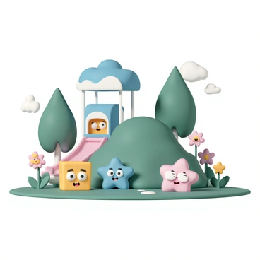 A group of cartoon sponges playing hide and seek in a vibrant park.