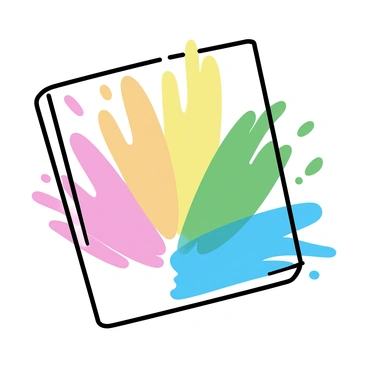 A canvas covered with a vibrant splash of rainbow colors. Each color is distinct and blends seamlessly into the next. The brush strokes are visible, showcasing the texture of the illustration paint. The overall composition is dynamic, with colors radiating outward from a central point, creating a sense of movement and energy. The canvas is set against a plain surface, emphasizing the vividness of the colors.