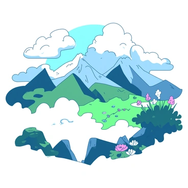 A series of mist-covered mountains rise majestically against the sky. The mountains have jagged peaks that are partially obscured by swirling clouds, creating an ethereal atmosphere. Lush greenery blankets the lower slopes, and patches of vibrant flowers peek through the mist. In the foreground, there are rocky outcrops that lead into the dense fog, hinting at the forgotten paths that once wound through the landscape. The scene conveys a sense of mystery and tranquility, inviting exploration into the hidden depths of the mountains.