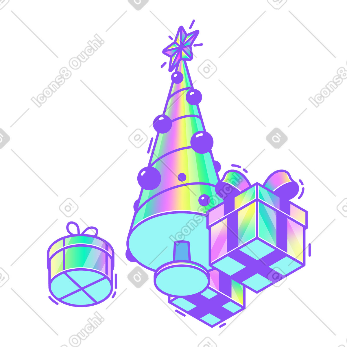 Иллюстрация Presents under decorated tree, Christmas gifting and joy в стиле Holographic — скачать в форматах PNG, SVG