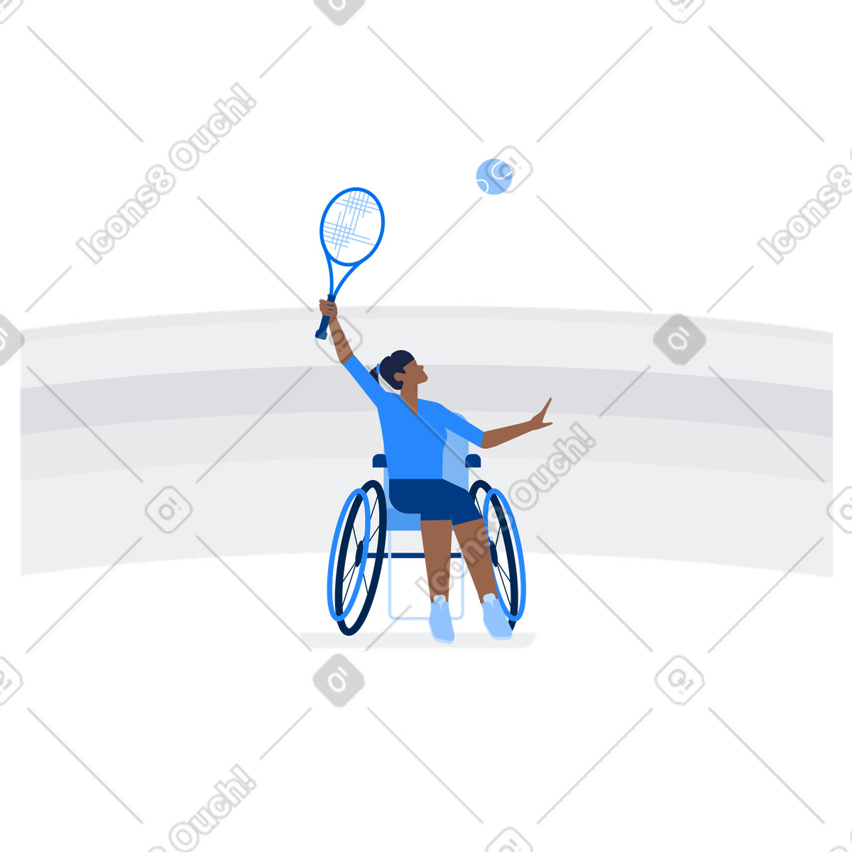 Female athlete in a wheelchair playing tennis at paralympic games illustration Urban style download PNG, SVG