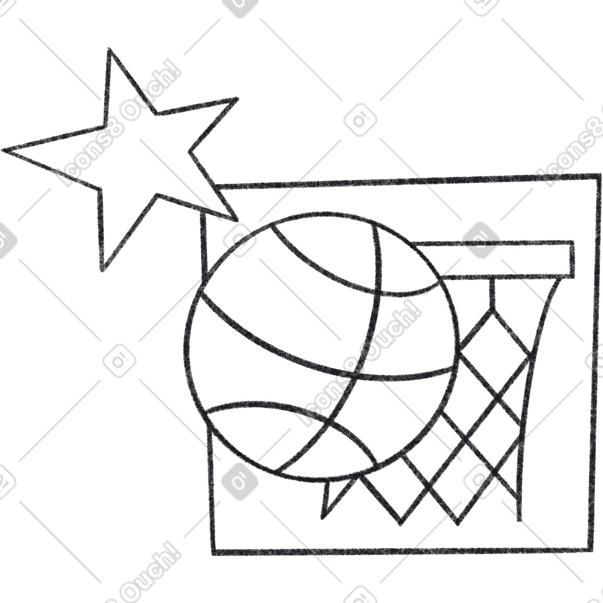 Ilustración Aro de baloncesto y estrella en la plaza estilo Bonbon Line a descargar PNG SVG