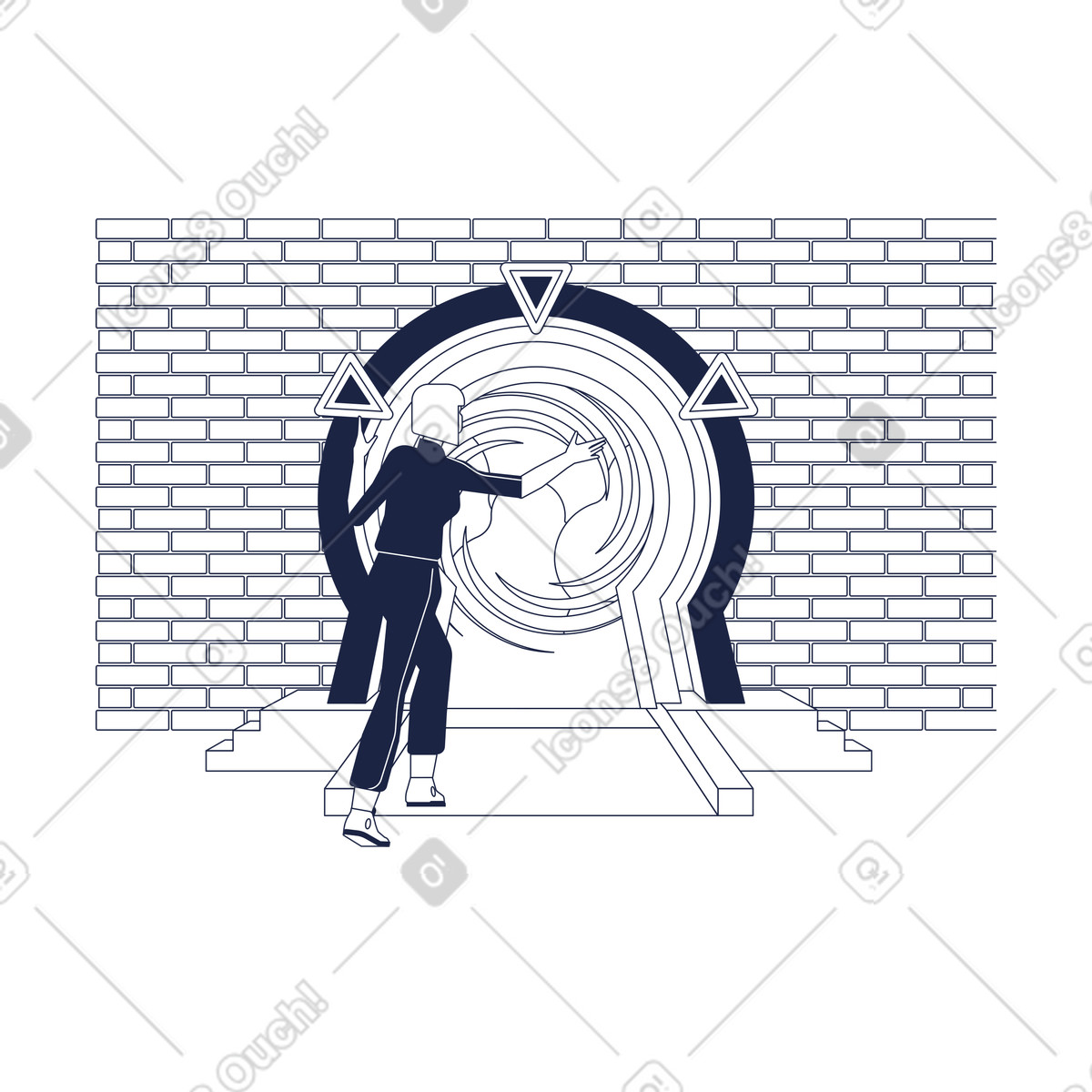 Keyhole-shaped portal into another dimension, access or online sign in concept illustrazione stile Urban Line scarica PNG, SVG