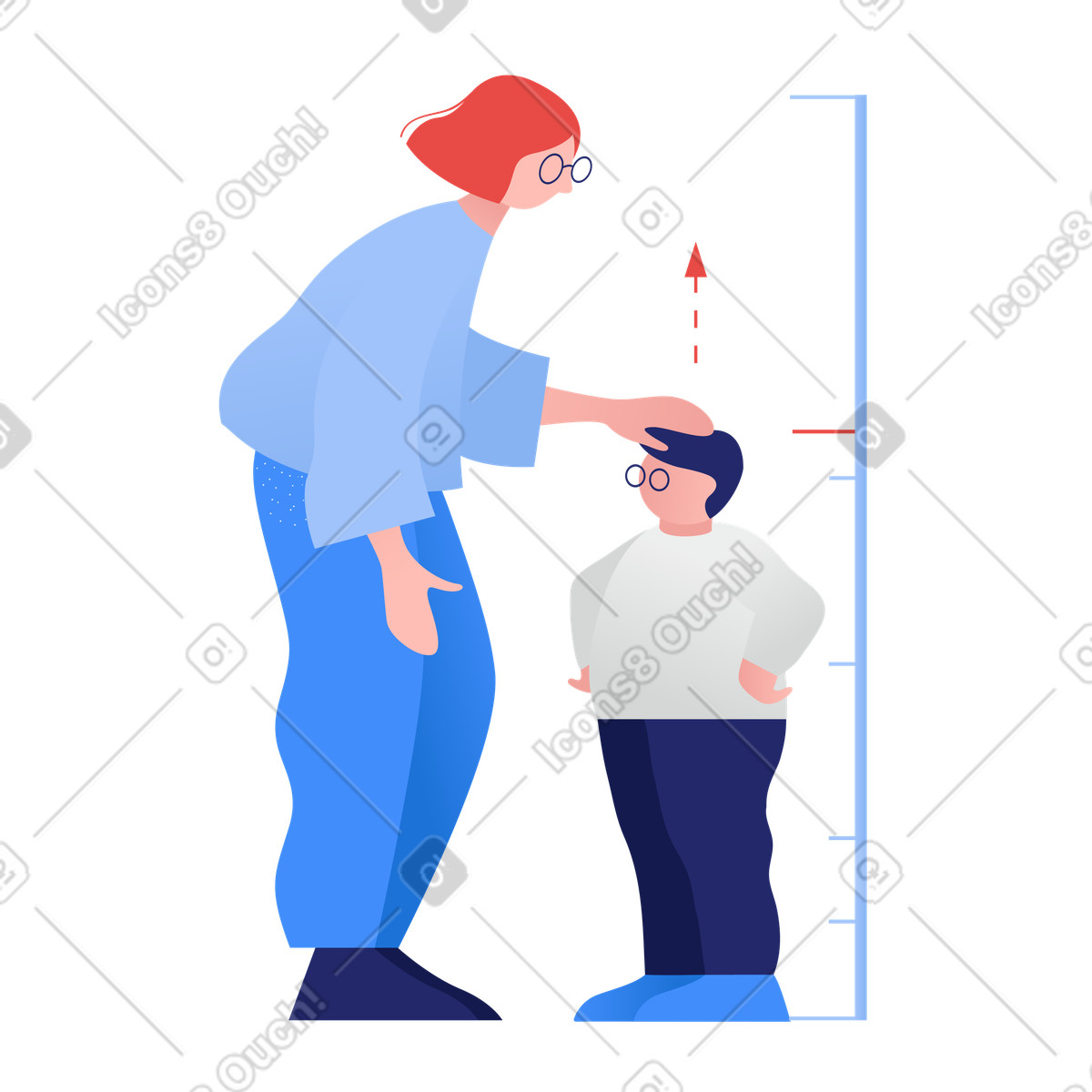 Ilustración La madre mide altura del hijo en estilo Clip a descargar en PNG y SVG