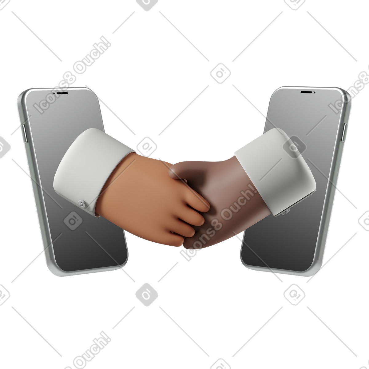 Ilustración Trato a través de teléfonos con apretón manos virtual en estilo 3D Hands Fun&Wild descargar en PNG y SVG