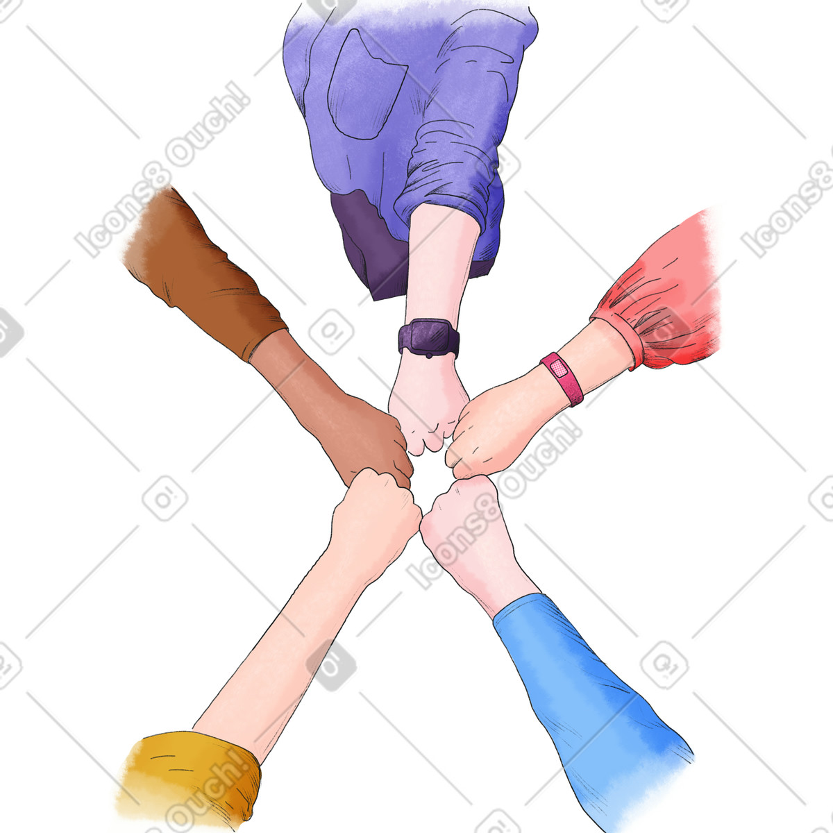 Ilustração de People's hands are joined in the center em no estilo Moments para baixar em PNG, SVG