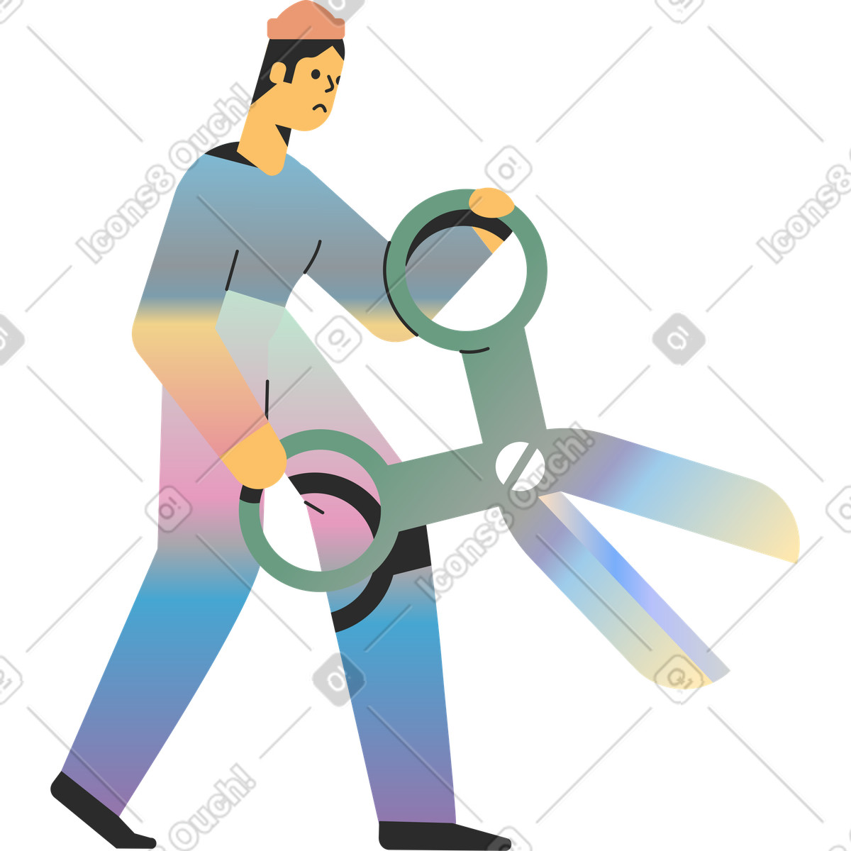 Ilustración Hombre con tijeras en estilo Marginalia a descargar en PNG y SVG